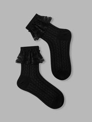 3 PAIRS LACE TRIM CREW SOCKS