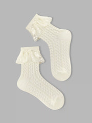 3 PAIRS LACE TRIM CREW SOCKS