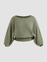 Knit Wool-blend Boat Neck Striped Oversized Sweater Curve & Plus