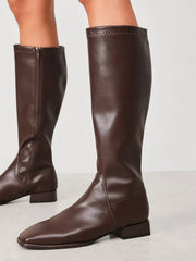 ELASTIC LOW HEEL KNEE HIGH BOOTS