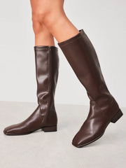 ELASTIC LOW HEEL KNEE HIGH BOOTS