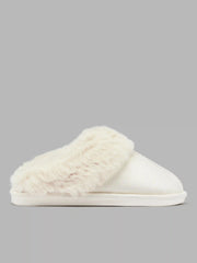 FUR-LOOK TRIM SLIPPERS