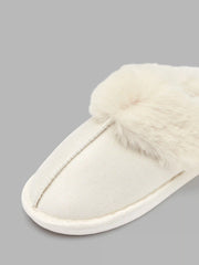 FUR-LOOK TRIM SLIPPERS