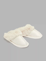 FUR-LOOK TRIM SLIPPERS