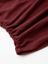 Thermal Cotton-blend Boat Neck Solid Ruched Long Sleeve Tee