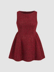 Tweed Boat Neck Zipper Ruffle Mini Dress Curve & Plus