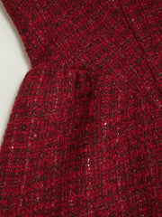 Tweed Boat Neck Zipper Ruffle Mini Dress Curve & Plus