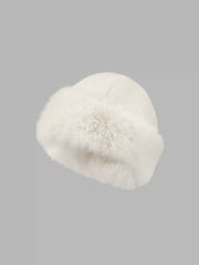 Women's Luxury White Faux Fur Beanie Hat with Fluffy Pom-Pom Detail & Soft Texture