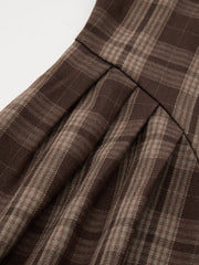 Square Neck Check Pleated Zipper Maxi Dress Curve & Plus