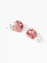 FAUX PEARL & ROSE DROP EARRINGS