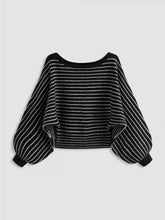 Knit Wool-blend Boat Neck Striped Oversized Sweater