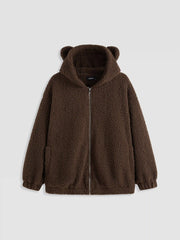 Teddy Fleece Jacket With Hood Curve & Plus