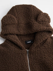 Teddy Fleece Jacket With Hood Curve & Plus