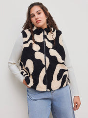 Fleece High Neck Geometric Puffer Vest Curve & Plus
