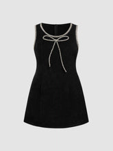 Round Neckline Rhinestone Bowknot Mini Dress Curve & Plus