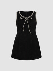 Round Neckline Rhinestone Bowknot Mini Dress Curve & Plus