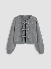 Knit Round Neckline Solid Tie Front Cardigan Curve & Plus