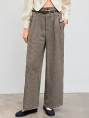 Belted High Rise Houndstooth Trouser