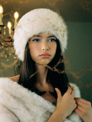 Women's Luxury White Faux Fur Beanie Hat with Fluffy Pom-Pom Detail & Soft Texture