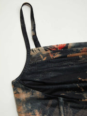 Mesh Abstract Ruched Corset Crop Cami Top