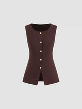 Knitted Boat Neck Solid Button Vest