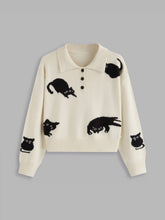 Knit Polo Cat Long Sleeve Top Curve & Plus
