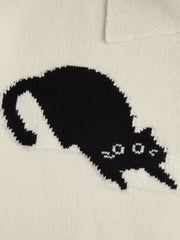 Knit Polo Cat Long Sleeve Top Curve & Plus