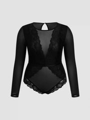 Lace Round Neckline See-through Bodysuit Curve & Plus