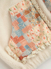Fleece Stand Collar Floral Oversized Jacket