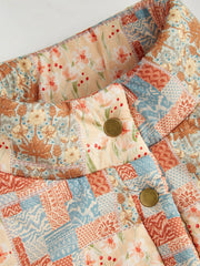 Fleece Stand Collar Floral Oversized Jacket