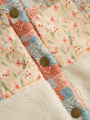 Fleece Stand Collar Floral Oversized Jacket