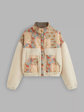 Fleece Stand Collar Floral Oversized Jacket