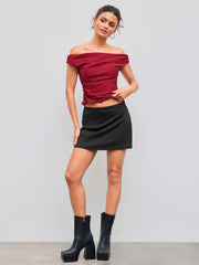 Mid Rise Split Solid Mini Skirt