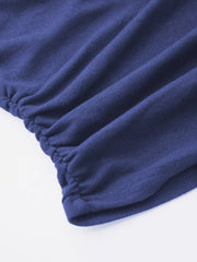 Thermal Cotton-blend Boat Neck Solid Ruched Long Sleeve Tee
