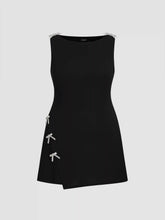 Boat Neckline Solid Bowknot Wrap Mini Dress Curve & Plus