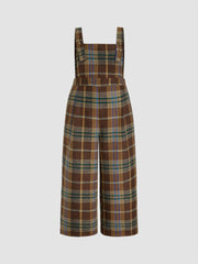 Tweed Plaid Pocket Wide Leg Jumpsuit Curve & Plus