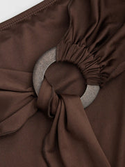 Mid Rise Ruffle Hem Ruched Maxi Skirt