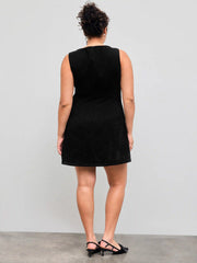 Round Neckline Rhinestone Bowknot Mini Dress Curve & Plus