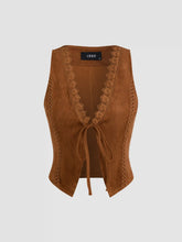 Suede V-Neck Lace Trim Waistcoat
