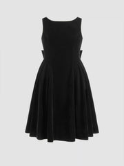 Velvet Boat Neck Bowknot Midi Dress Curve & Plus