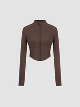 CIDERBUTTERâ„¢ Mandarin Collar Solid Zipper Active Jacket