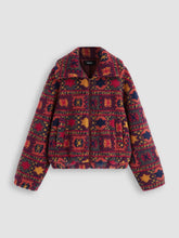 Fleece Collar Graphic Oversized Jacket