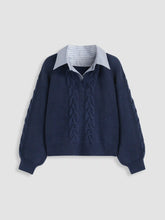 Cable Knit Collar Two Tone Oversized Top Curve & Plus