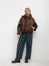 Faux Shearling Hooded Pocket Toggle Button Oversized Jacket