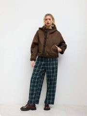 Faux Shearling Hooded Pocket Toggle Button Oversized Jacket