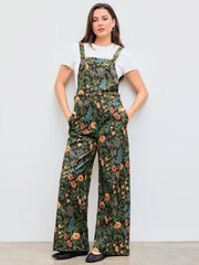 Updated Fabric Corduroy Square Neck Floral Pocket Jumpsuit