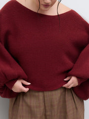 Knit Off-shoulder Long Sleeve Crop Sweater Curve & Plus