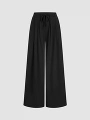 V-neck Wrap Knotted Long Sleeve Top & Mid Rise Straight Leg Trousers Set