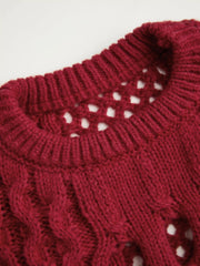 Knit Round Neckline Hollow Out Long Sleeve Crop Top Curve & Plus