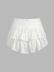 Ruched Floral Lace Layered Mini Skort